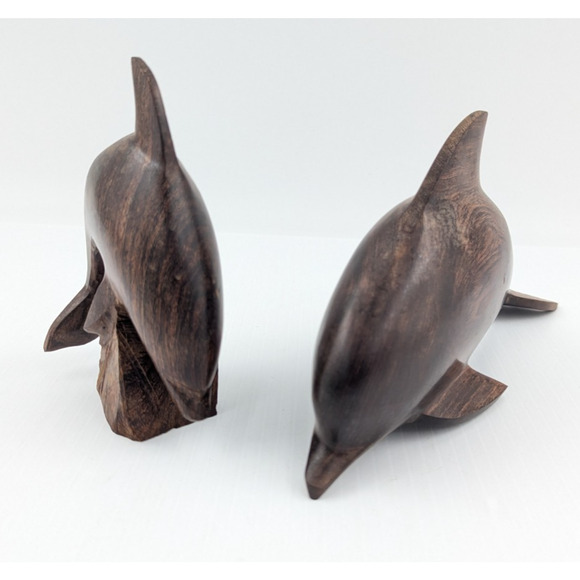 Set 2 Vintage Hand Carved Ironwood Dolphin Sculptures Figures Dolphins 9" and 5" - Picture 2 of 12